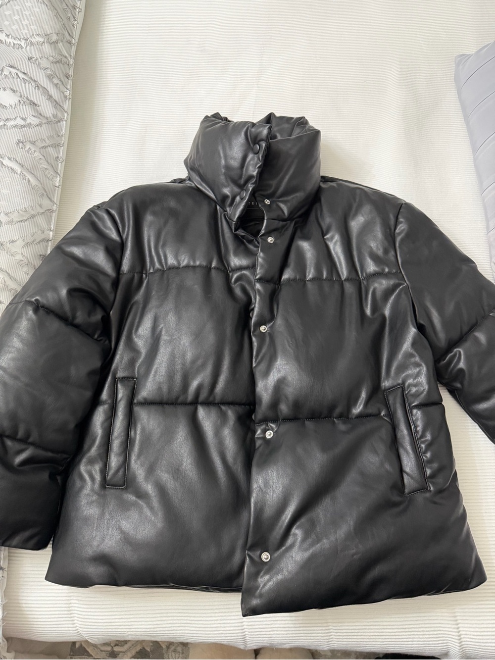 Black Puffer Jacket - Leather-Look